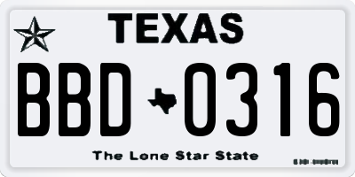 TX license plate BBD0316