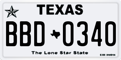 TX license plate BBD0340