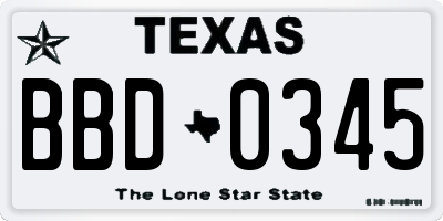 TX license plate BBD0345