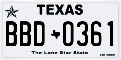 TX license plate BBD0361