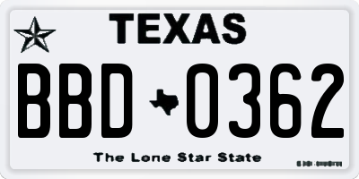 TX license plate BBD0362