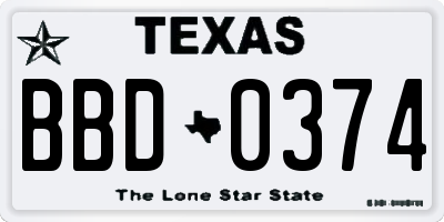 TX license plate BBD0374