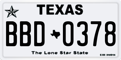 TX license plate BBD0378