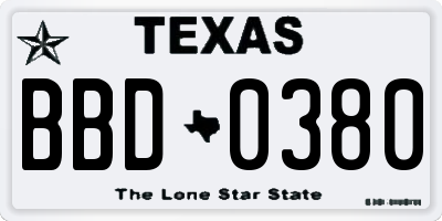 TX license plate BBD0380