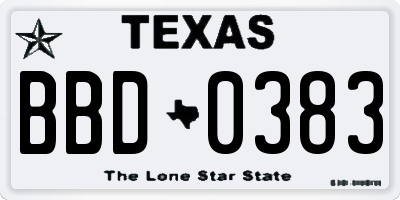TX license plate BBD0383