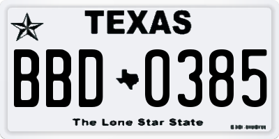 TX license plate BBD0385