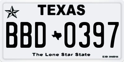 TX license plate BBD0397