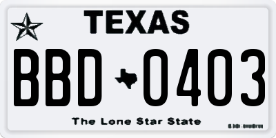TX license plate BBD0403