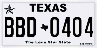 TX license plate BBD0404