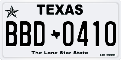 TX license plate BBD0410