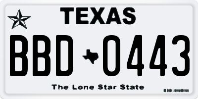 TX license plate BBD0443