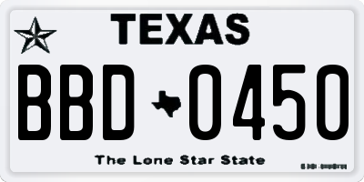TX license plate BBD0450