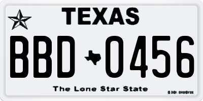 TX license plate BBD0456