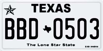 TX license plate BBD0503