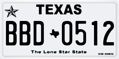 TX license plate BBD0512