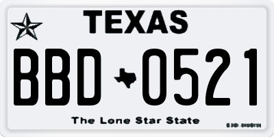 TX license plate BBD0521