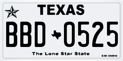 TX license plate BBD0525