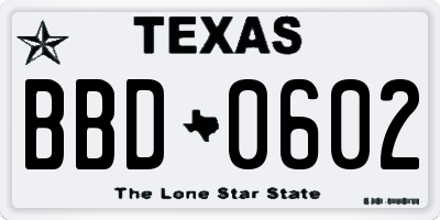 TX license plate BBD0602