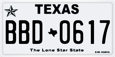 TX license plate BBD0617