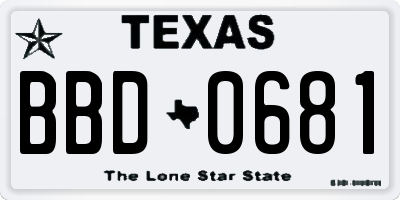 TX license plate BBD0681