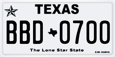 TX license plate BBD0700