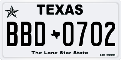 TX license plate BBD0702