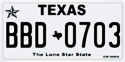 TX license plate BBD0703