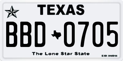 TX license plate BBD0705