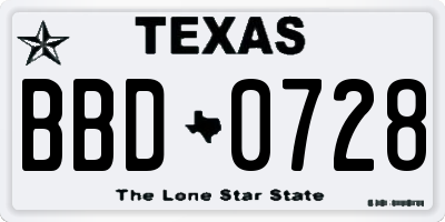 TX license plate BBD0728