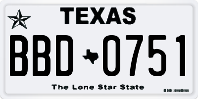 TX license plate BBD0751