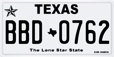 TX license plate BBD0762