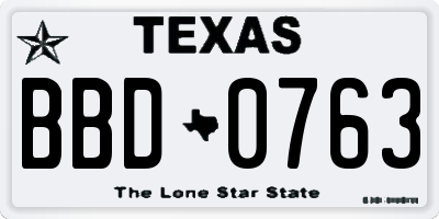 TX license plate BBD0763
