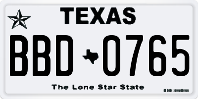 TX license plate BBD0765