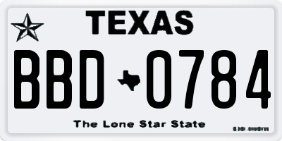 TX license plate BBD0784