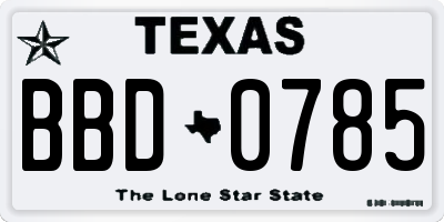 TX license plate BBD0785