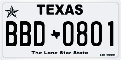 TX license plate BBD0801