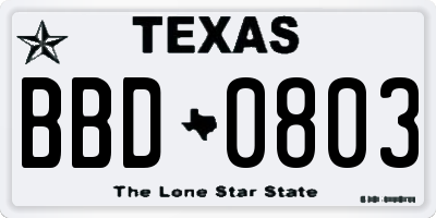 TX license plate BBD0803