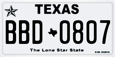 TX license plate BBD0807