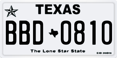 TX license plate BBD0810