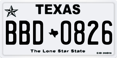 TX license plate BBD0826