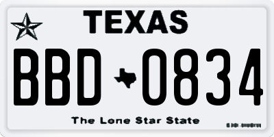 TX license plate BBD0834