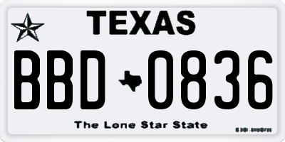 TX license plate BBD0836