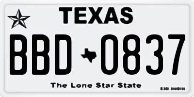 TX license plate BBD0837