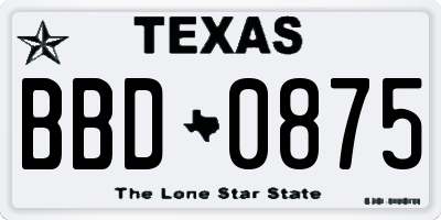TX license plate BBD0875