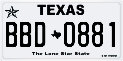 TX license plate BBD0881