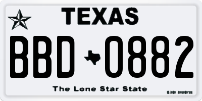TX license plate BBD0882