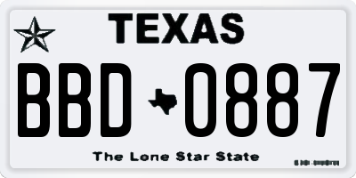 TX license plate BBD0887