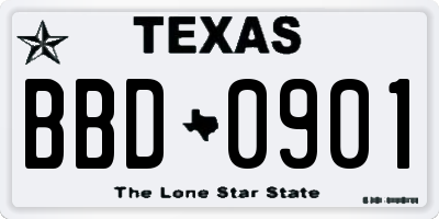 TX license plate BBD0901