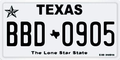 TX license plate BBD0905