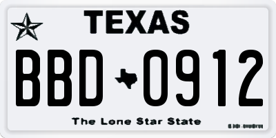 TX license plate BBD0912